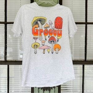 Light Gray Heather Orange, Yellow, and Pink Groovy Mushroom Graphic Tee